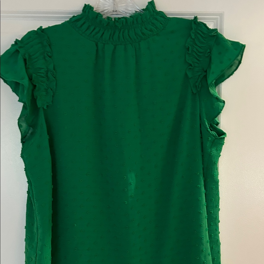 Green Ruffle Mock Neck Women's Top